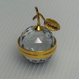 Medium Vintage Swarovski Crystal Apple Photo Frame Gold Tone Trim 1.75"